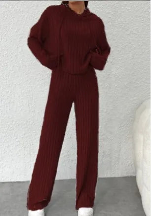 Spring Autumn Knitted Hoodie & Pants Set