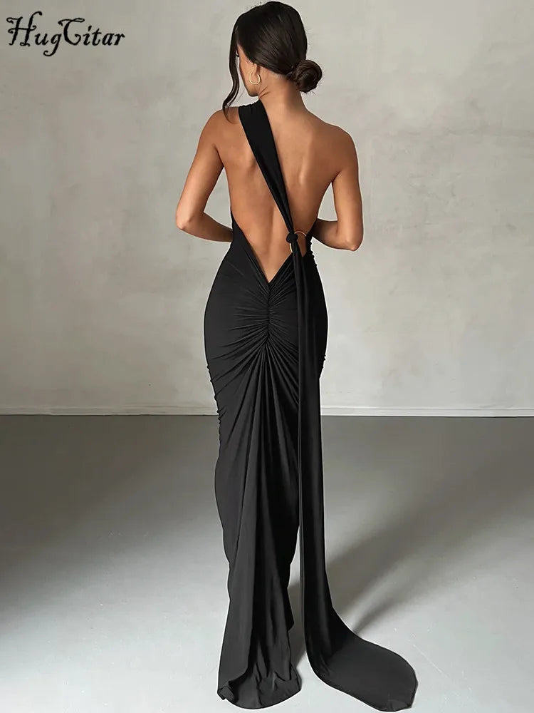 One-Shoulder Backless Maxi Dress.