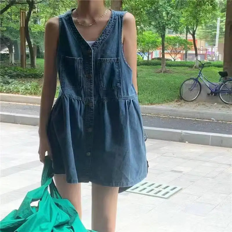 Sleeveless Denim A-Line Dress