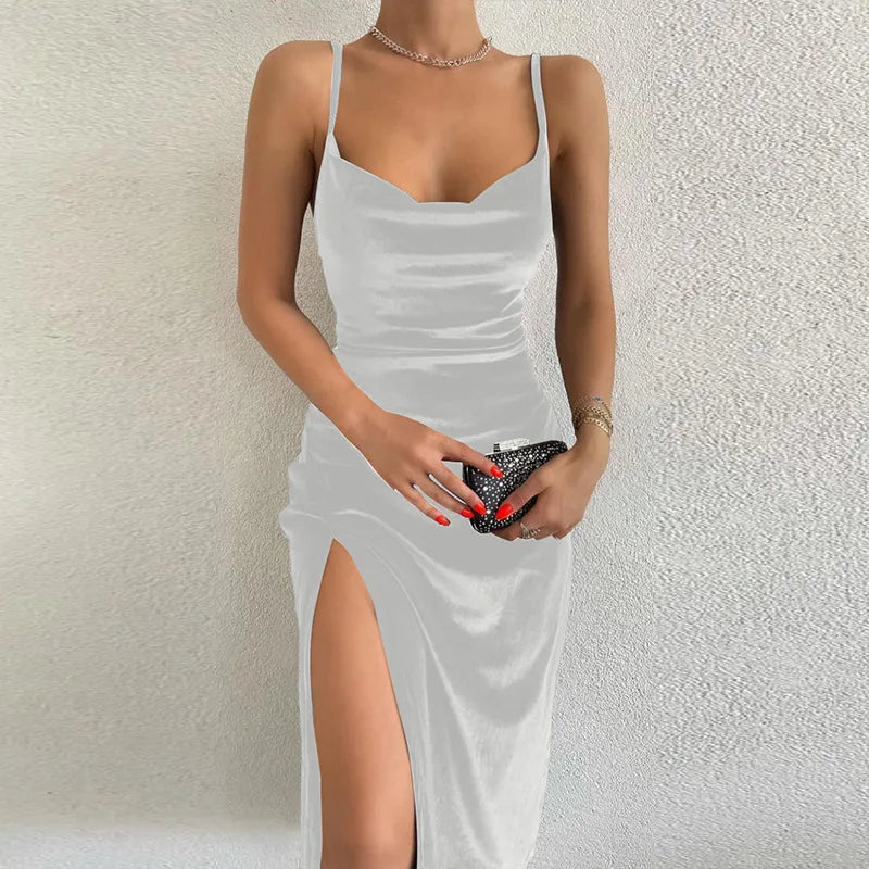 Women's Sexy Slim Halter Dress with Slit