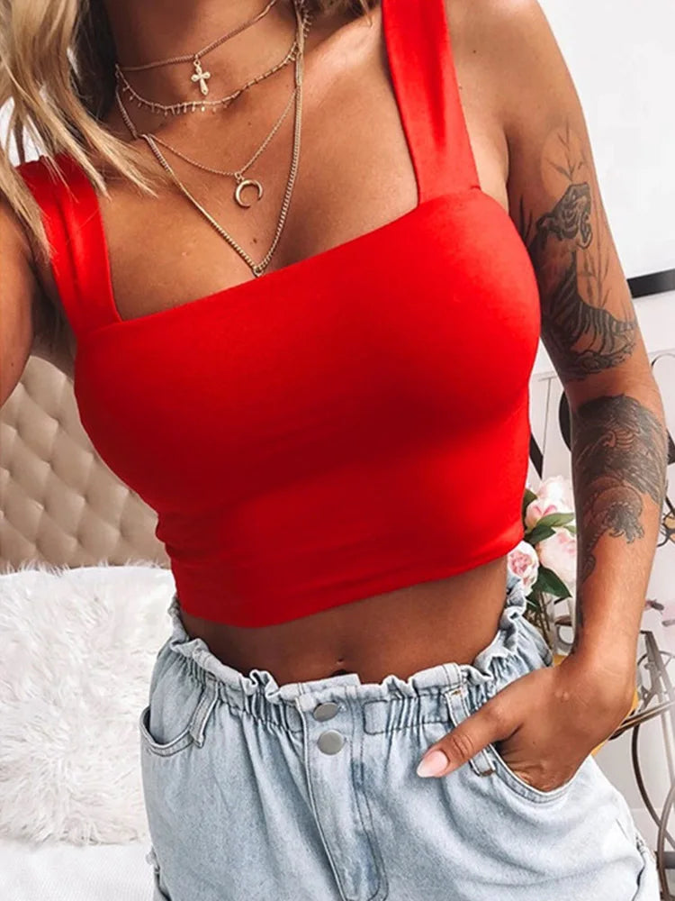 Square Neck Sleeveless Crop Top