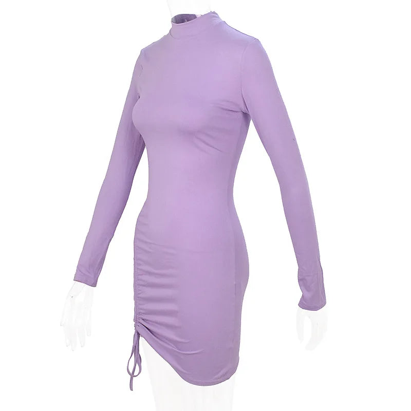 Solid Color Drawstring Dress