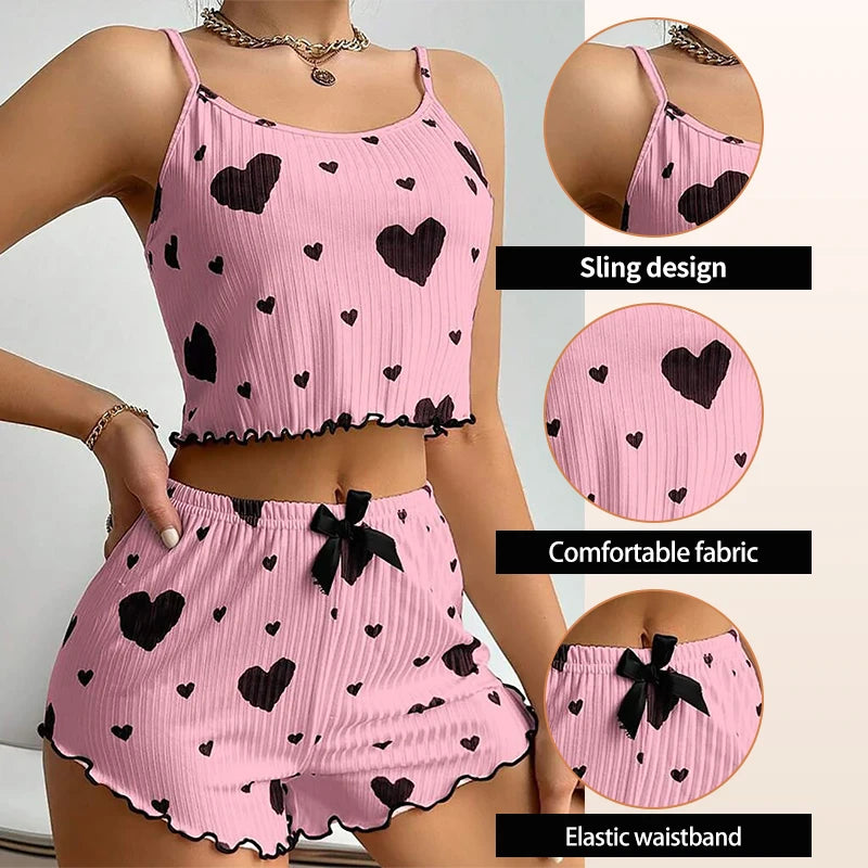 Women's Soft Love Print Pajama Set - 2 PCS