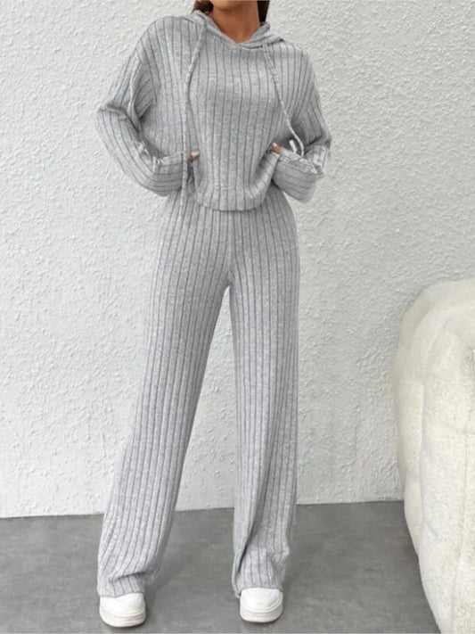 Spring Autumn Knitted Hoodie & Pants Set