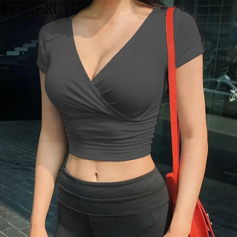 Summer Black V-neck Crop Top