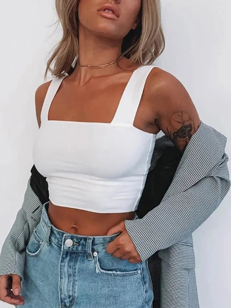 Square Neck Sleeveless Crop Top