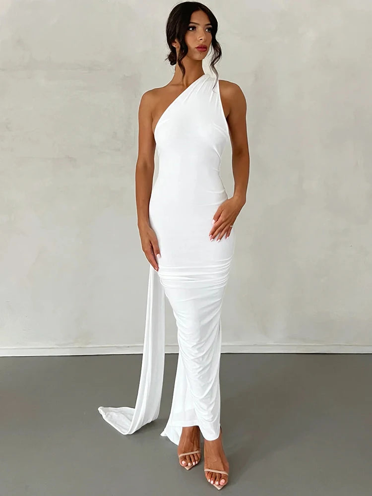 One-Shoulder Backless Maxi Dress.