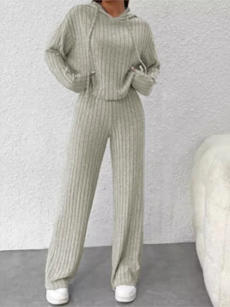 Spring Autumn Knitted Hoodie & Pants Set