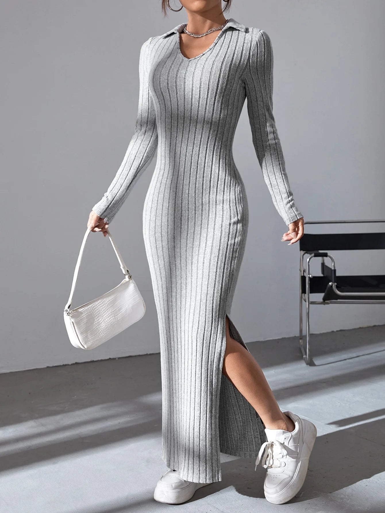 Sexy Knit V-neck Bodycon Dress