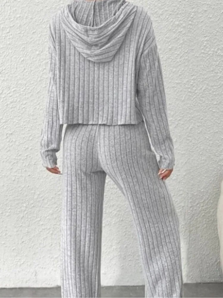 Spring Autumn Knitted Hoodie & Pants Set