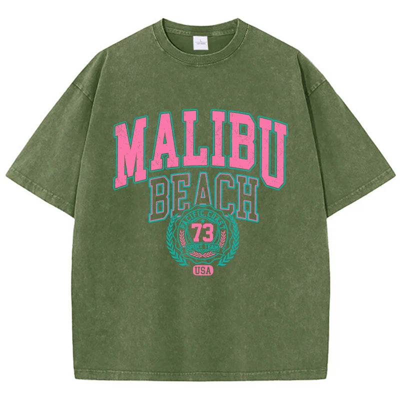 Malibu Letter Print Oversized Tee.