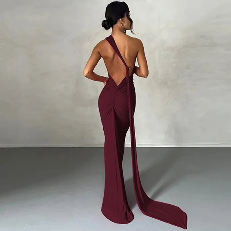 One-Shoulder Backless Maxi Dress.