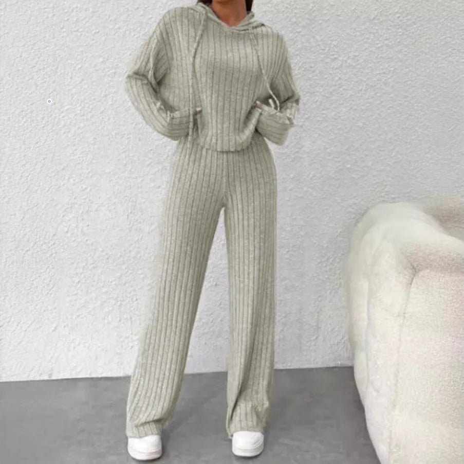 Spring Autumn Knitted Hoodie & Pants Set