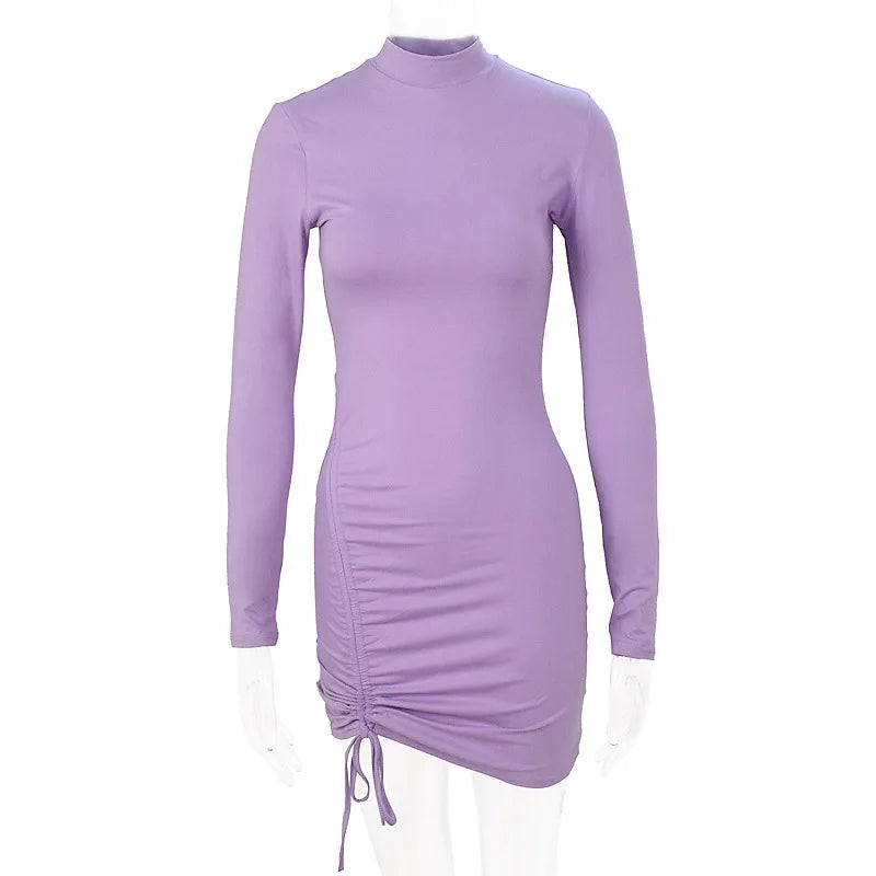 Solid Color Drawstring Dress