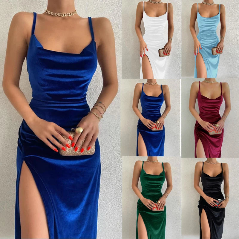 Women's Sexy Slim Halter Dress with Slit