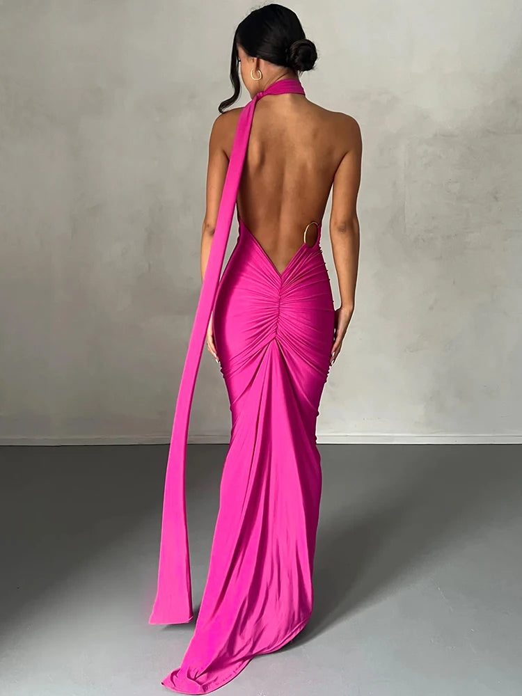 One-Shoulder Backless Maxi Dress.