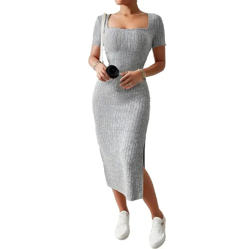 Summer Square Neck Slit Dress