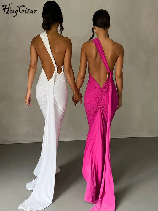 One-Shoulder Backless Maxi Dress.