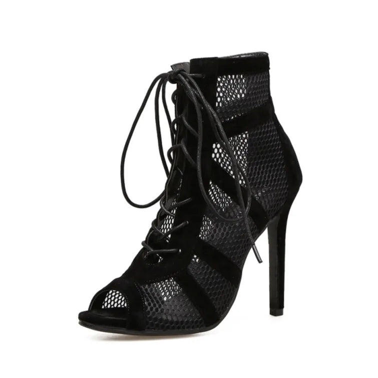 Mesh Lace-Up High Heels