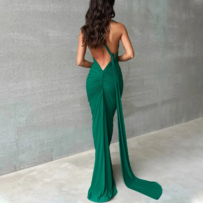 One-Shoulder Backless Maxi Dress.