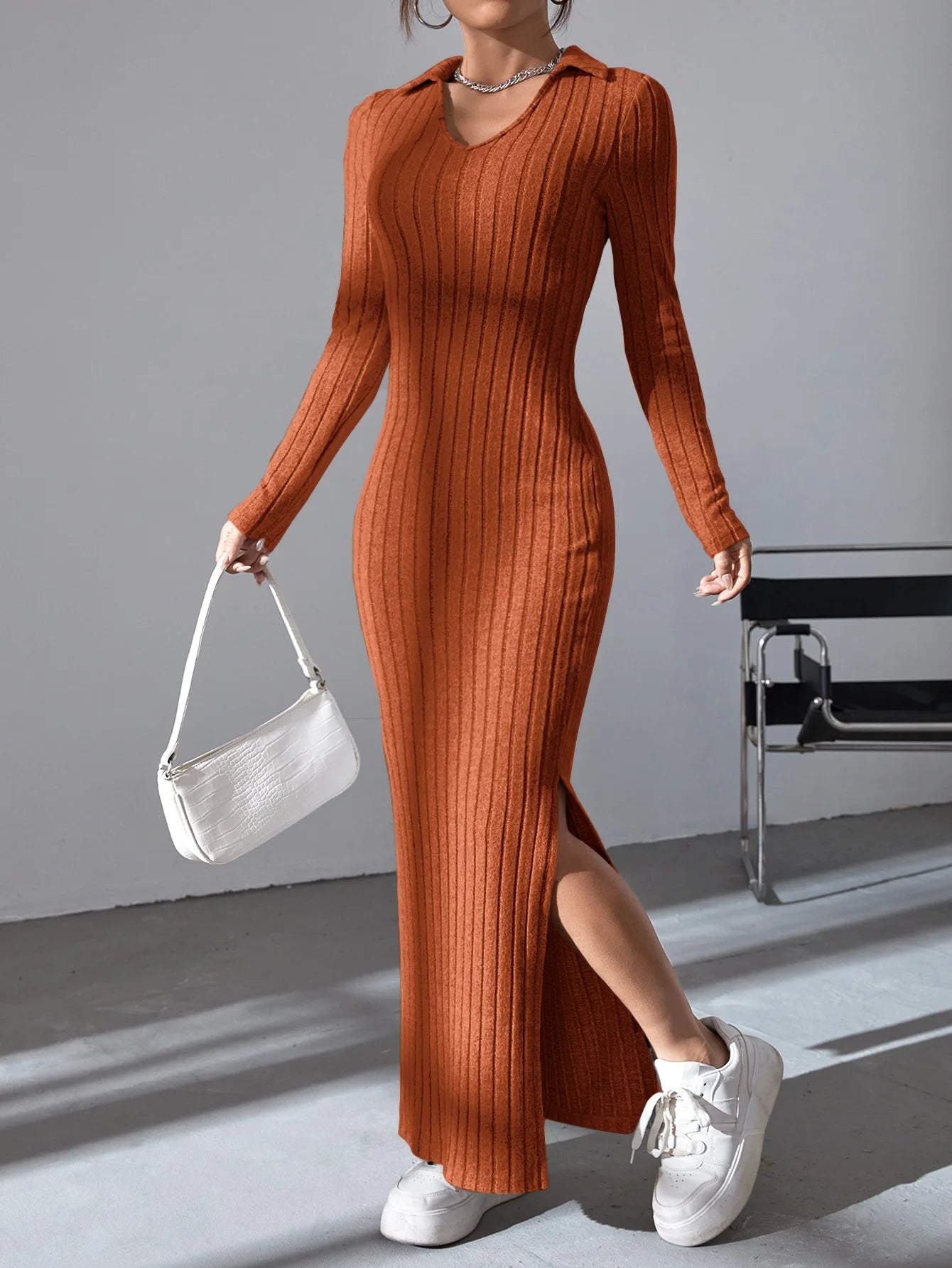 Sexy Knit V-neck Bodycon Dress