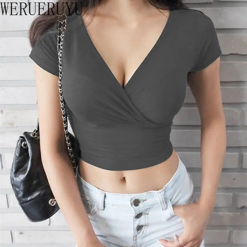 Summer Black V-neck Crop Top