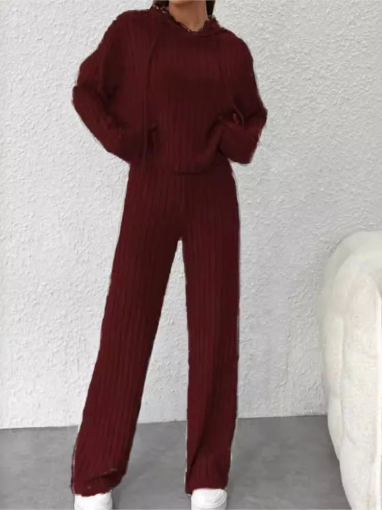 Spring Autumn Knitted Hoodie & Pants Set