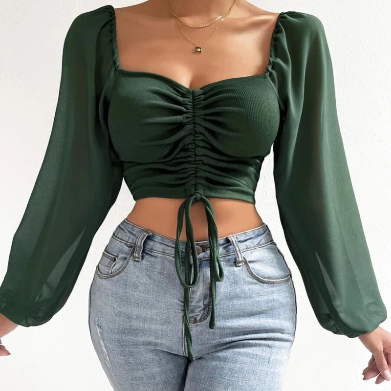 Puff Sleeve Lace-Up Top