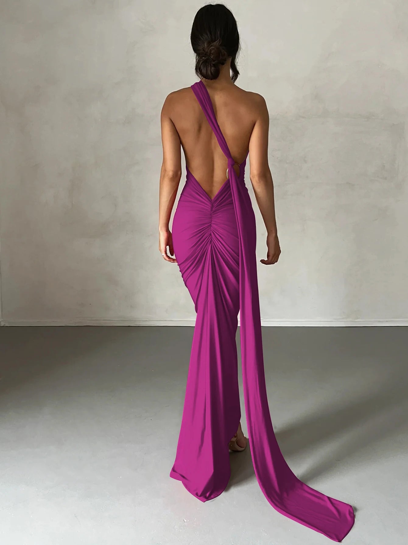 One-Shoulder Backless Maxi Dress.