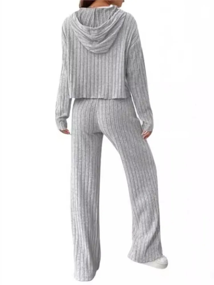 Spring Autumn Knitted Hoodie & Pants Set