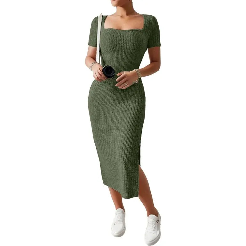 Summer Square Neck Slit Dress