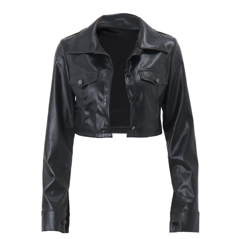 Xeemilo Autumn Faux Leather Y2K Short Jacket