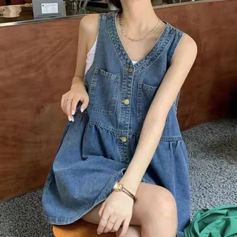 Sleeveless Denim A-Line Dress