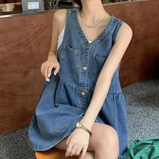 Sleeveless Denim A-Line Dress